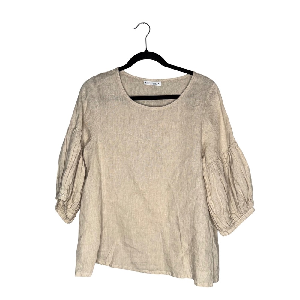 Bryn Walker Linen Balloon Sleeve Blouse Womens XS Beige Excellent Lagenlook Top